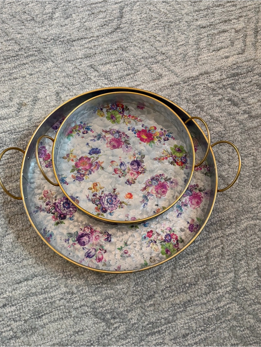 Mackenzie Childs Flower Market Galvanized Serving Trays, Set of 2 - Picture 2 of 7
